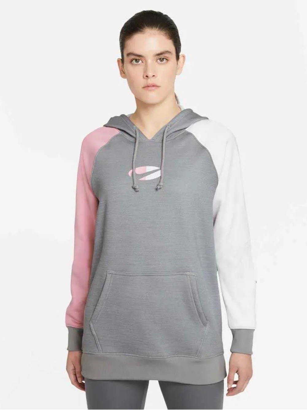 1X Nike Hoodie Womens Plus Gray Pink Therma-FIT Pockets Pullover Sweatshirt NEW